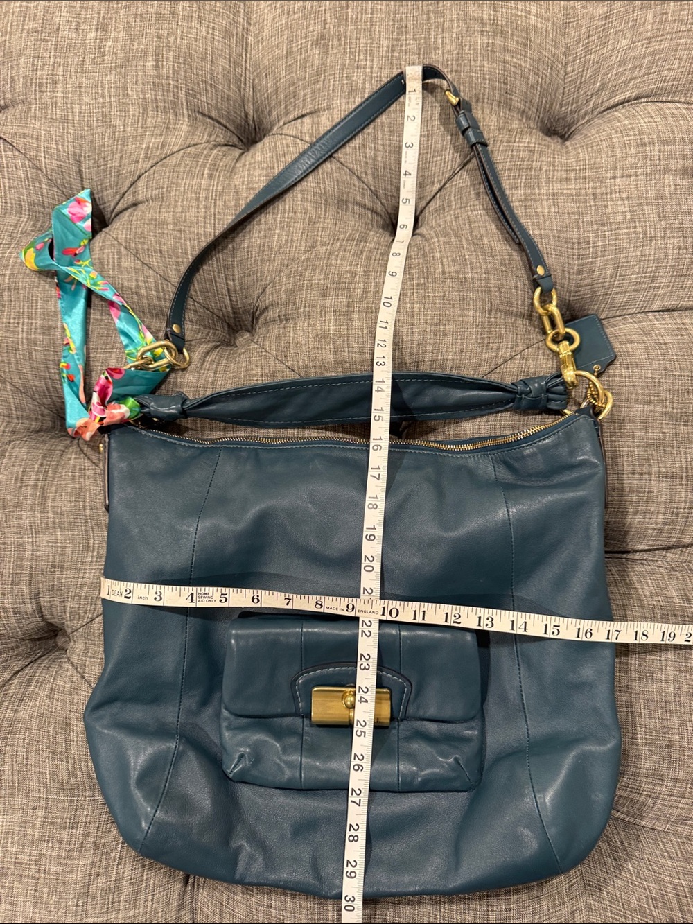COACH Bag Kristin Large Dark Teal Leather Hobo Satchel - Picture 14 of 17